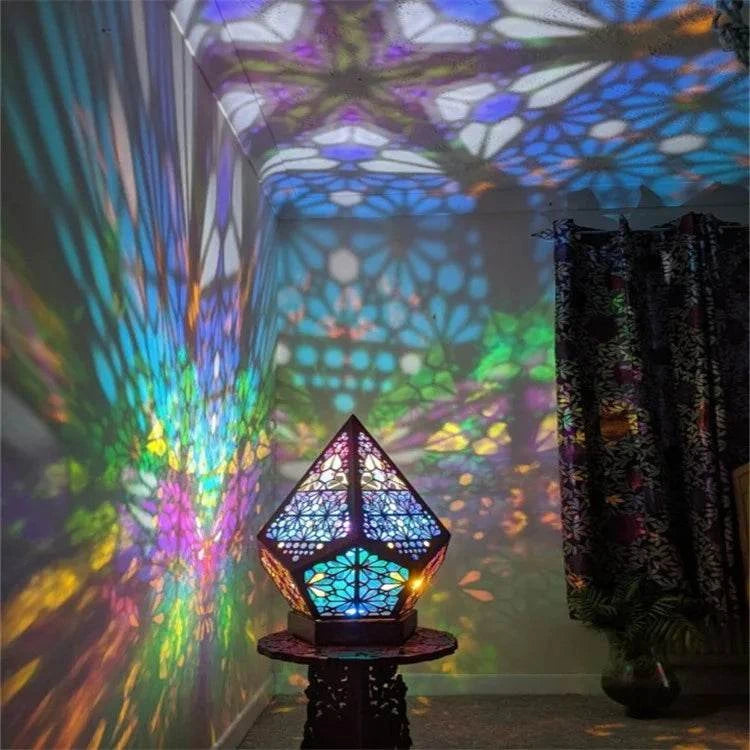 D2 Wooden Hollow Novelty Light LED Projection Night Lamp Bohemian Colorful Projector Desk Lamp Home Decor Atmosphere Lighting by DropShop