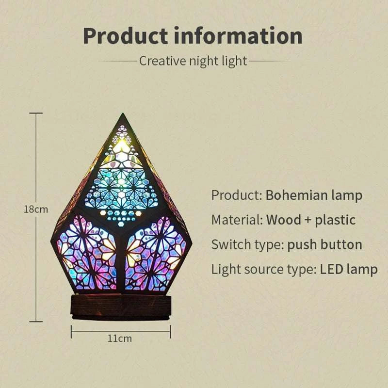 D2 Wooden Hollow Novelty Light LED Projection Night Lamp Bohemian Colorful Projector Desk Lamp Home Decor Atmosphere Lighting by DropShop