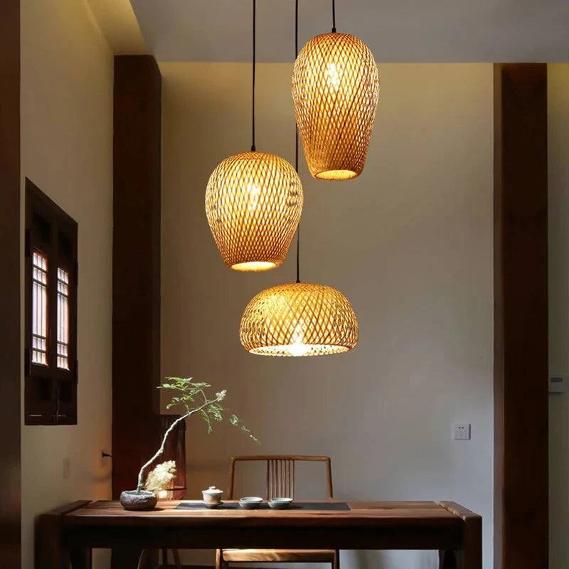 Bamboo Pendant Lamp Hand-Woven Retro Chandelier Light by DropShop