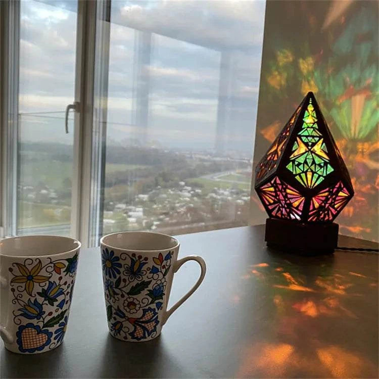 D2 Wooden Hollow Novelty Light LED Projection Night Lamp Bohemian Colorful Projector Desk Lamp Home Decor Atmosphere Lighting by DropShop