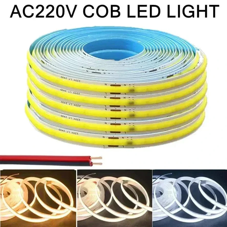 COB LED Strip Lights flexible warm white tape with 240-chip linear lighting for shelves, walls, cabinets, and decor