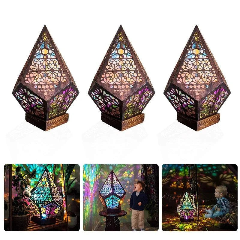 D2 Wooden Hollow Novelty Light LED Projection Night Lamp Bohemian Colorful Projector Desk Lamp Home Decor Atmosphere Lighting by DropShop