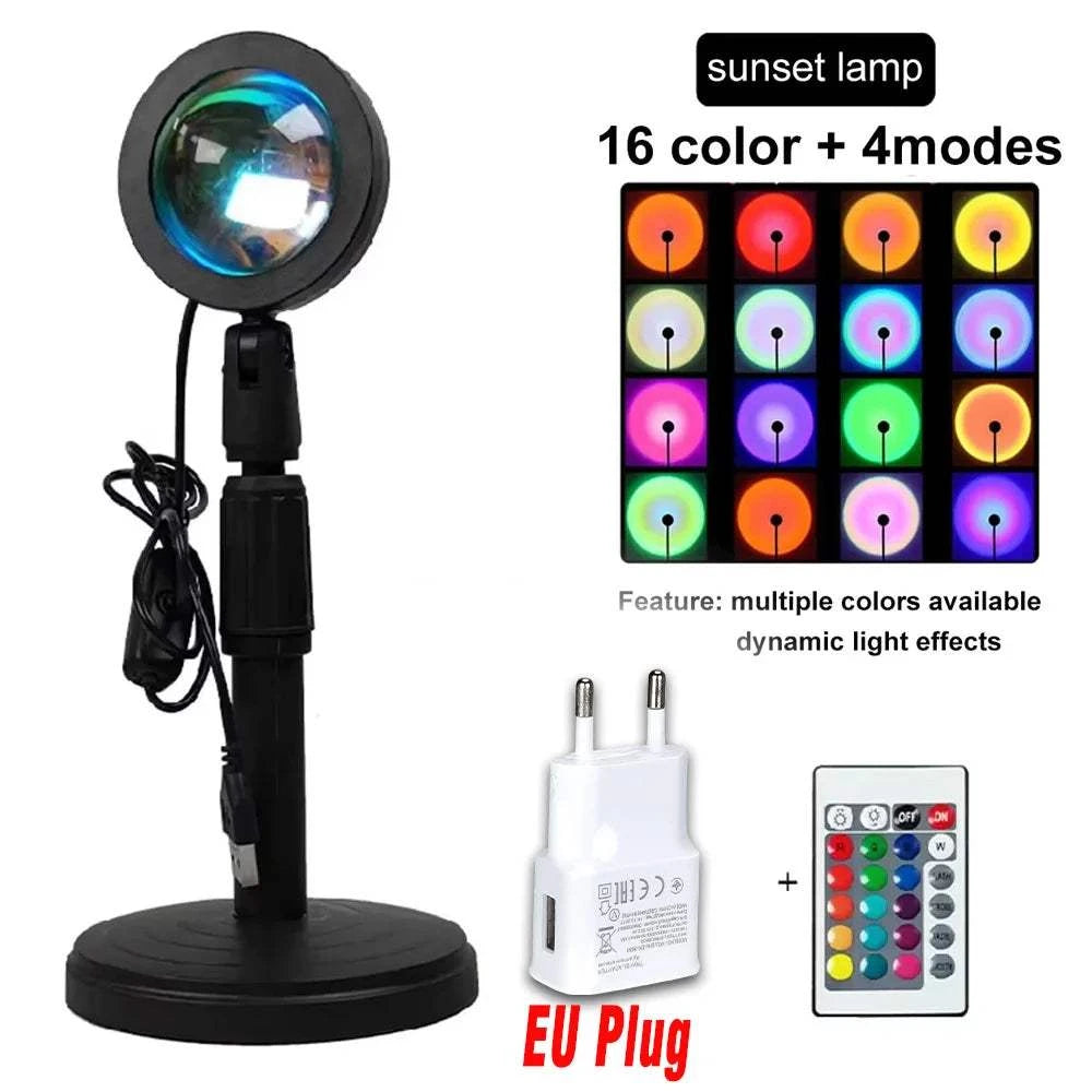 Sunset Lamp Projection Led Lights with Remote 16 Colors Night Light 360° Rotation Rainbow Lights 4 Modes Setting for Photograph by DropShop