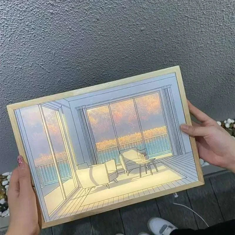 Sunset Photo Frame Night Light USB LED Table Lamp