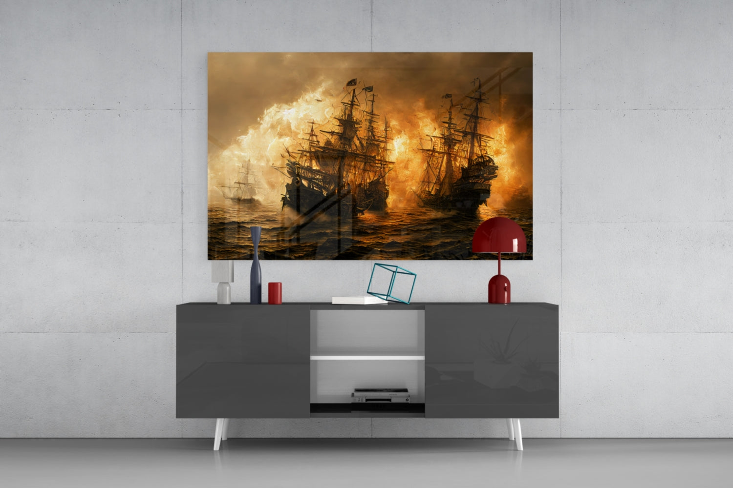 Red Storm Glass Wall Art  || Designer Collection