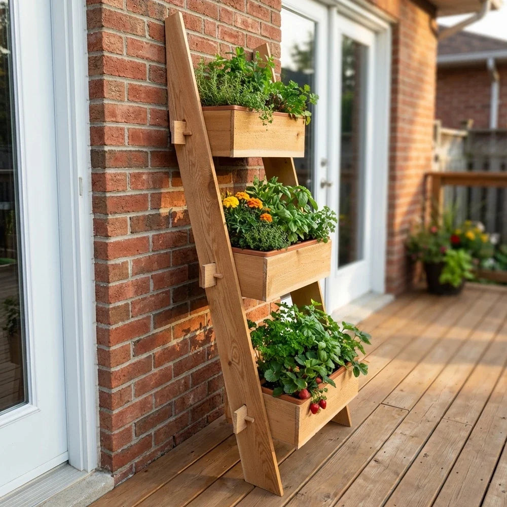 3-Tier Vertical Cedar Standing Planter Box